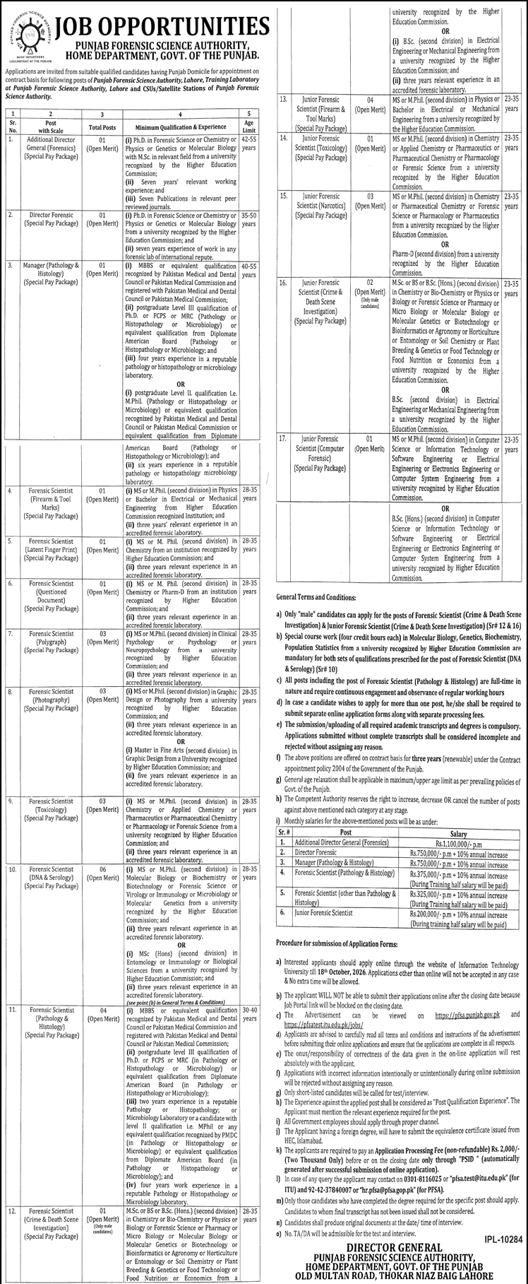 Punjab Forensic Science Agency Jobs 2026 